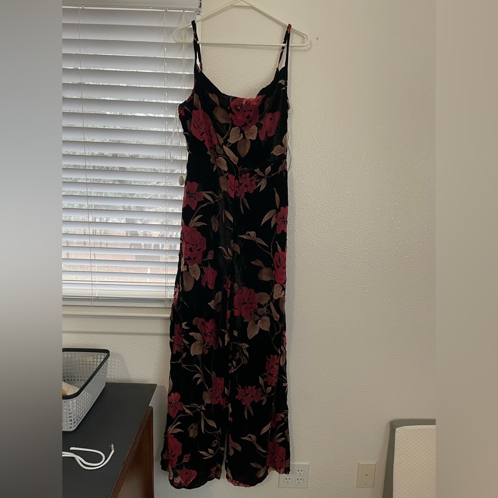 Lulu’s velvet floral jumpsuit.